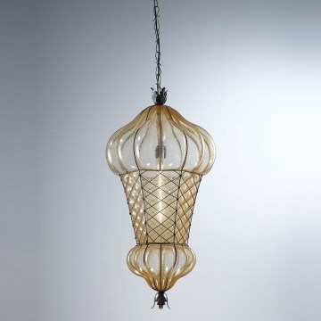 SIRU - Luster na reťazi BABÀ 1xE27/60W/230V pr. 30 cm béžová/hnedá benátske sklo