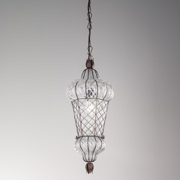 SIRU - Luster na reťazi BABÀ 1xE27/60W/230V pr. 30 cm číra/hnedá benátske sklo