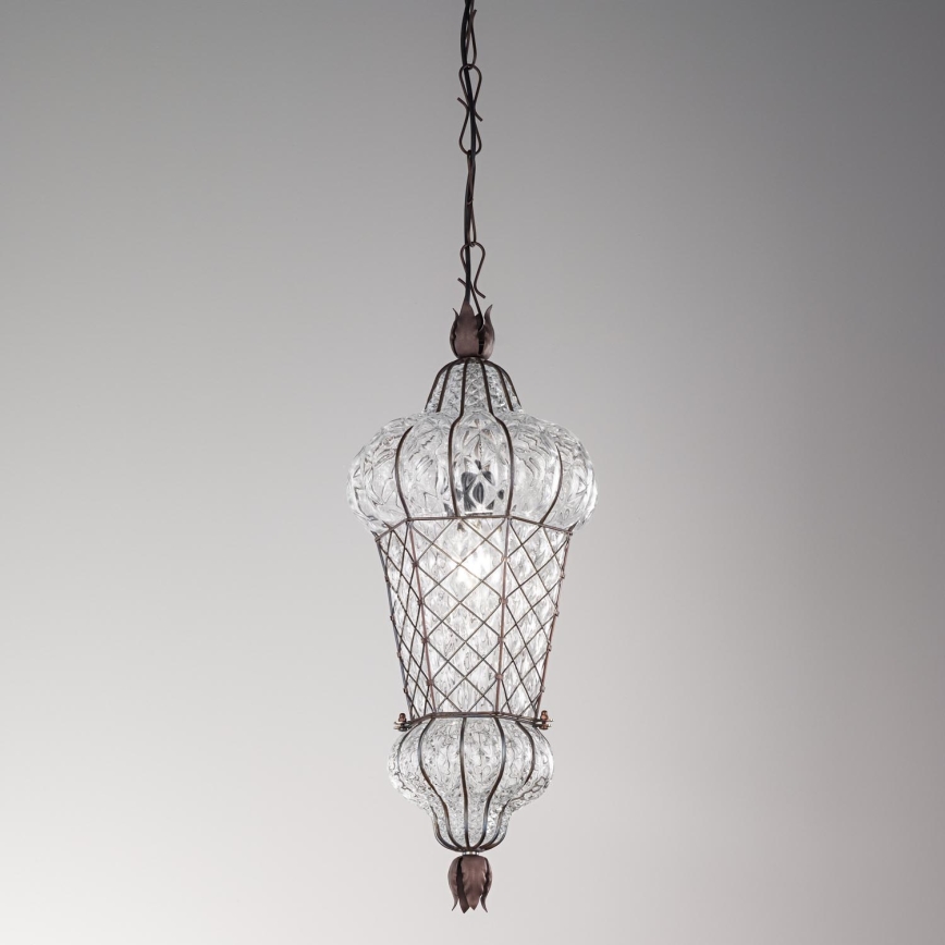 SIRU - Luster na reťazi BABÀ 1xE27/60W/230V pr. 30 cm číra/hnedá benátske sklo