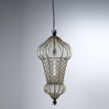 SIRU - Luster na reťazi BABÀ 1xE27/60W/230V pr. 30 cm číra/hnedá benátske sklo