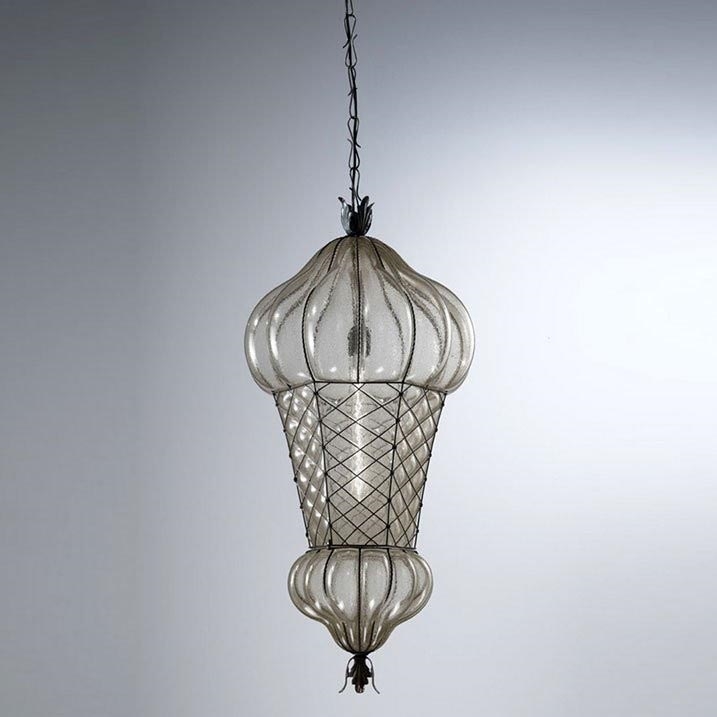 SIRU - Luster na reťazi BABÀ 1xE27/60W/230V pr. 30 cm číra/hnedá benátske sklo