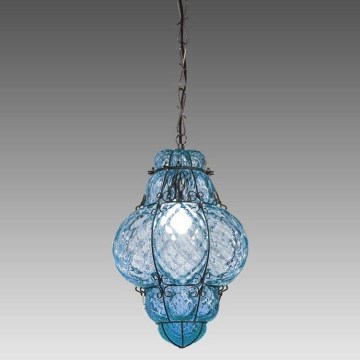 SIRU - Luster na reťazi CLASSIC 1xE27/60W/230V pr. 30 cm modrá/čierna benátske sklo
