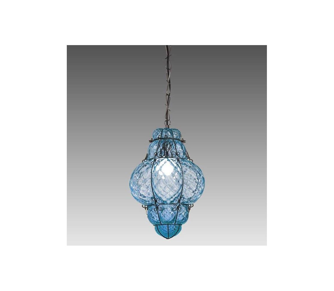 SIRU SIRU- Luster na reťazi CLASSIC 1xE27/60W/230V pr. 30 cm modrá/čierna benátske sklo