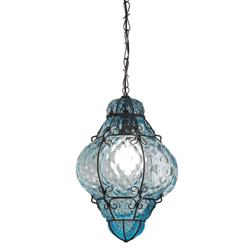 SIRU - Luster na reťazi CLASSIC 1xE27/60W/230V pr. 30 cm modrá/čierna benátske sklo