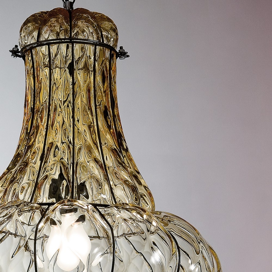 SIRU - Luster na reťazi DOGE 1xE27/60W/230V pr. 30 cm béžová/čierna benátske sklo