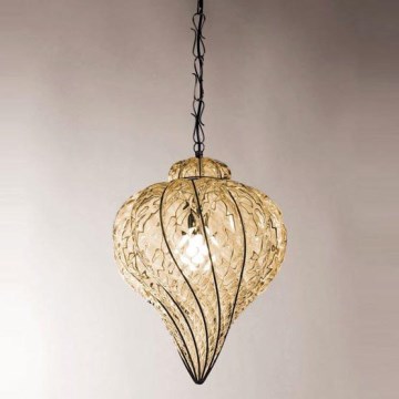 SIRU - Luster na reťazi GOCCIA 1xE27/60W/230V pr. 25 cm béžová/hnedá benátske sklo