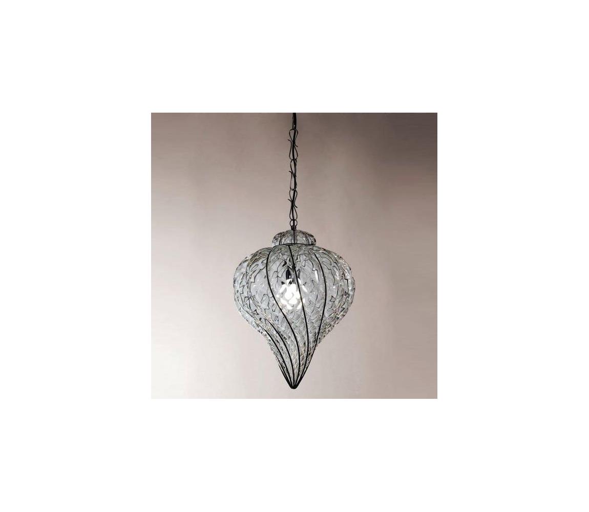 SIRU SIRU - Luster na reťazi GOCCIA 1xE27/60W/230V pr. 25 cm číra/hnedá benátske sklo