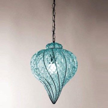 SIRU - Luster na reťazi GOCCIA 1xE27/60W/230V pr. 25 cm modrá/hnedá benátske sklo