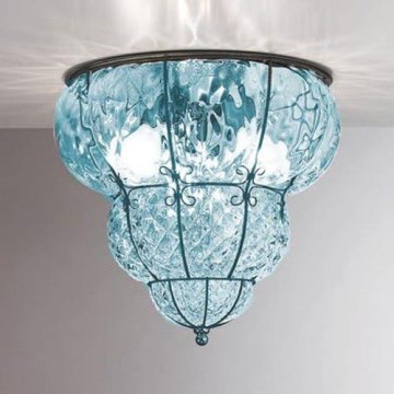 SIRU - Stropné svietidlo CLASSIC 3xE14/40W/230V pr. 25 cm modrá/čierna benátske sklo