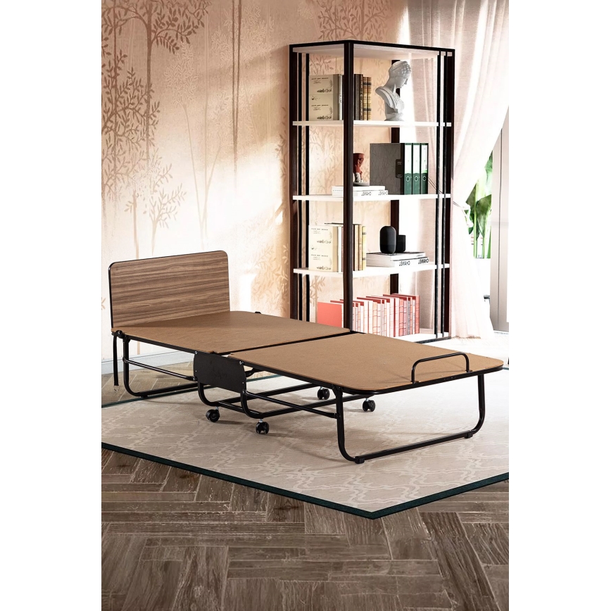 Skladacia kovová jednolôžková posteľ s matracom HERON 80x190 cm biela