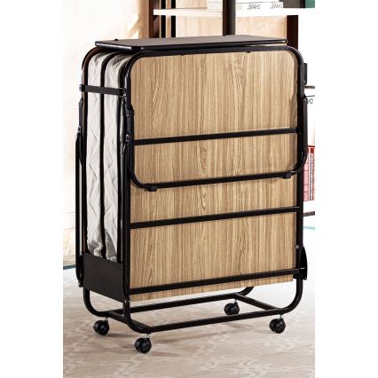 Skladacia kovová jednolôžková posteľ s matracom HERON 80x190 cm biela