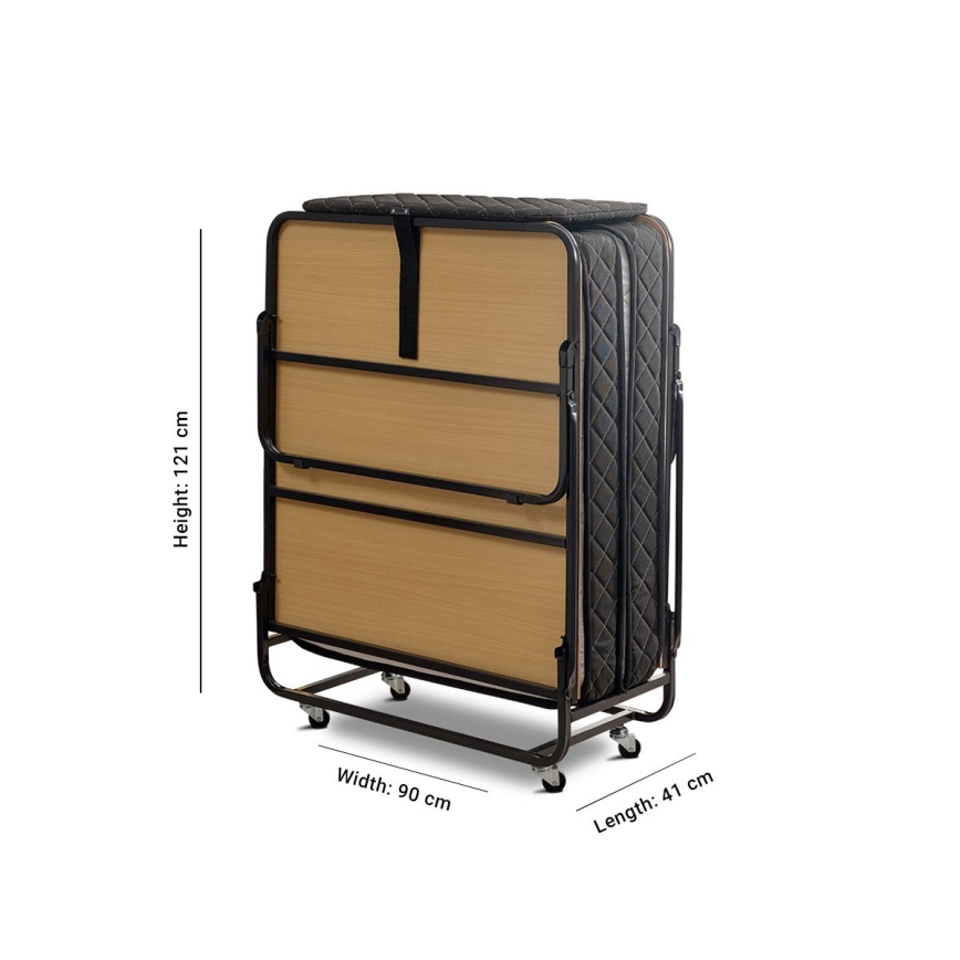 Skladacia kovová jednolôžková posteľ s matracom HERON 90x204 cm biela