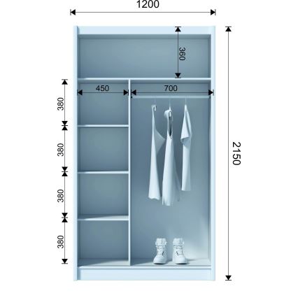 Skriňa na šaty so zrkadlom MIRO 120x215 cm dub craft/čierna