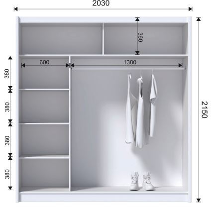 Skriňa na šaty so zrkadlom MIRO 203x215 cm dub craft/čierna