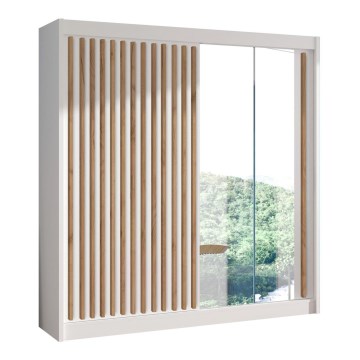 Skriňa na šaty so zrkadlom SANTINO 203x215 cm biela+/dub craft