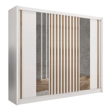 Skriňa na šaty so zrkadlom SANTINO 250x215 cm biela+/dub craft