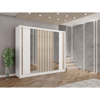 Skriňa na šaty so zrkadlom SANTINO 250x215 cm biela+/dub craft