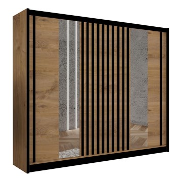 Skriňa na šaty so zrkadlom SANTINO 250x215 cm dub craft/čierna