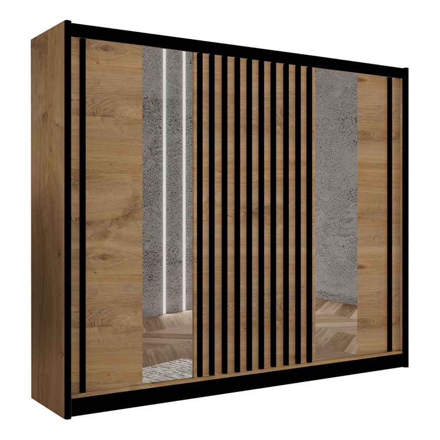 Skriňa na šaty so zrkadlom SANTINO 250x215 cm dub craft/čierna