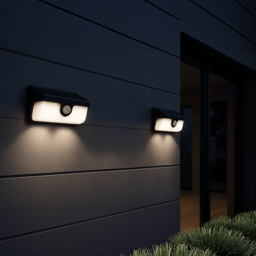 Solárne LED nástenné svietidlo so senzorom LINK LED/5W/3,7V 2000 mAh IP65 čierna