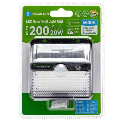 Solárne LED svietidlo s čidlom Aigostar 3,7V 6500K 1200 mAh IP65 čierne