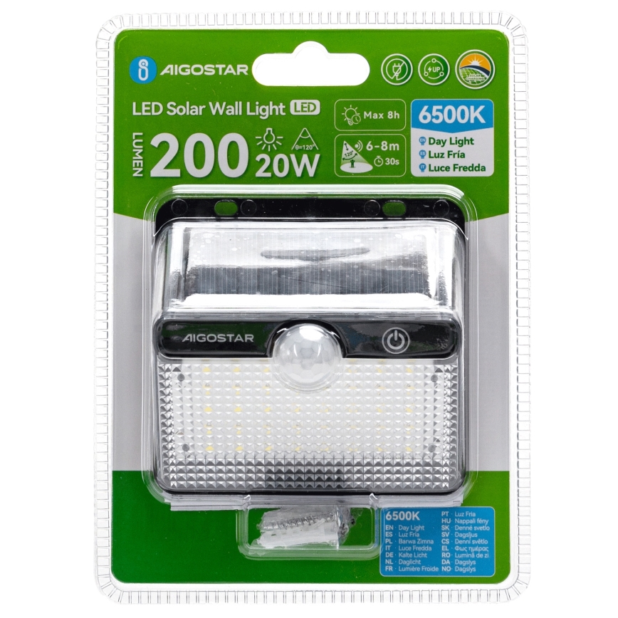 Solárne LED svietidlo s čidlom Aigostar 3,7V 6500K 1200 mAh IP65 čierne