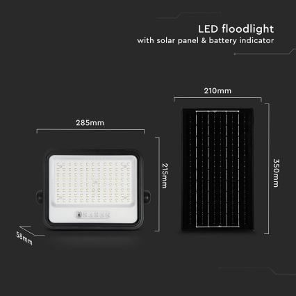 LED Stmievateľný solárny reflektor LED/200W/3,2V 2000-8000K IP65 10000 mAh čierny + diaľkové ovládanie
