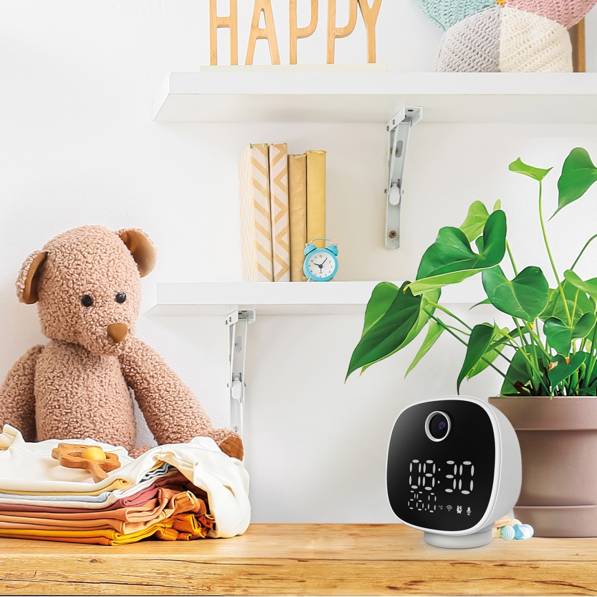 Inteligentná kamera s budíkom, teplomerom a LED svetlom 1296p 3Mpx 5V Wi-Fi Tuya IP65