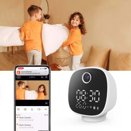 Inteligentná kamera s budíkom, teplomerom a LED svetlom 1296p 3Mpx 5V Wi-Fi Tuya IP65