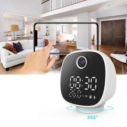 Inteligentná kamera s budíkom, teplomerom a LED svetlom 1296p 3Mpx 5V Wi-Fi Tuya IP65