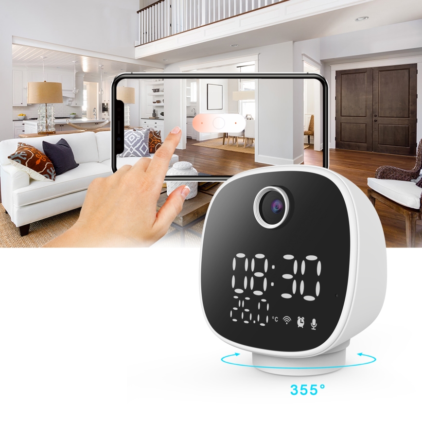 Inteligentná kamera s budíkom, teplomerom a LED svetlom 1296p 3Mpx 5V Wi-Fi Tuya IP65