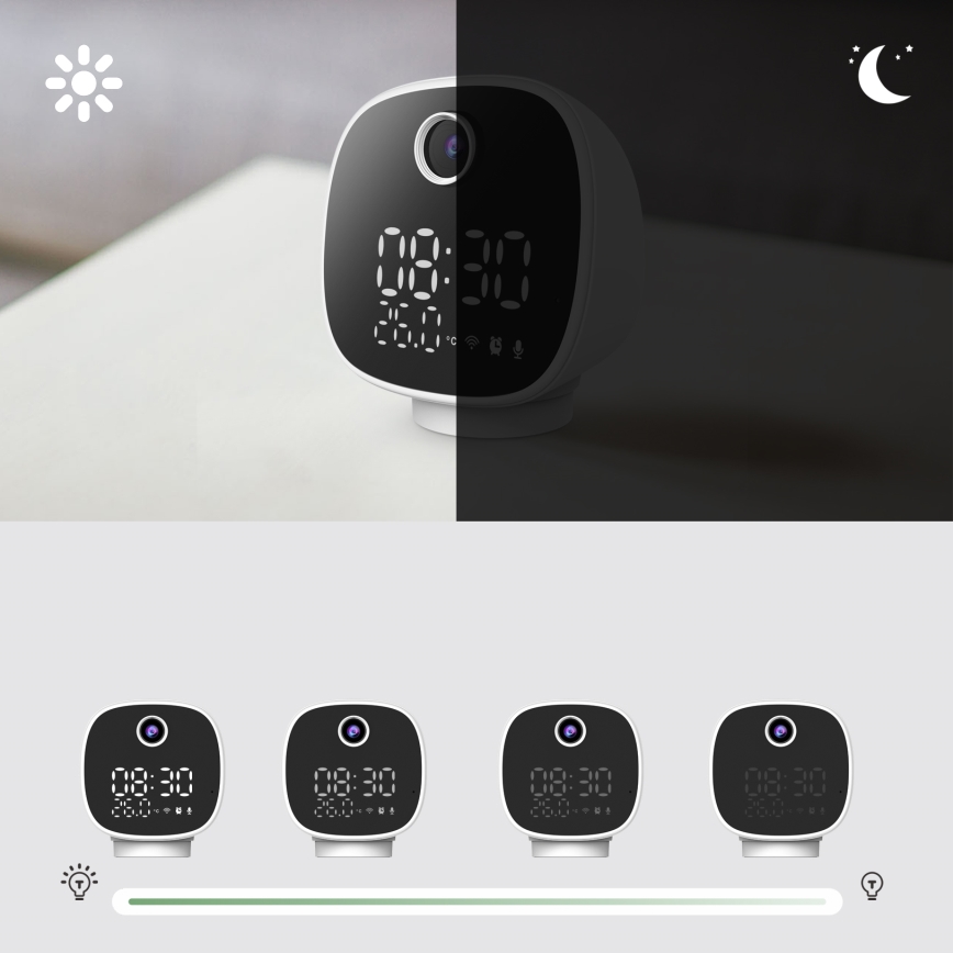 Inteligentná kamera s budíkom, teplomerom a LED svetlom 1296p 3Mpx 5V Wi-Fi Tuya IP65