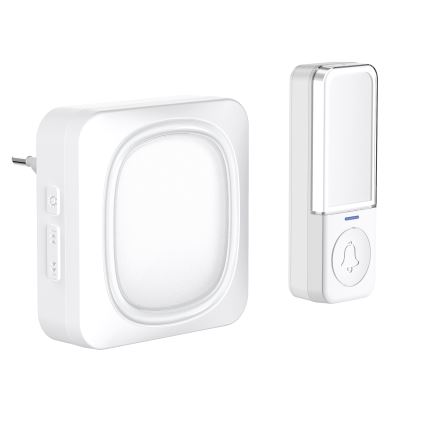 Bezdrôtový zvonček s LED osvetlením do zásuvky 230V/1xCR2032 IP56 biela