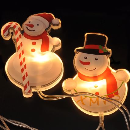 LED reťaz so snehuliakom s prísavkami 6xLED/2xAA 1,2m teplá biela