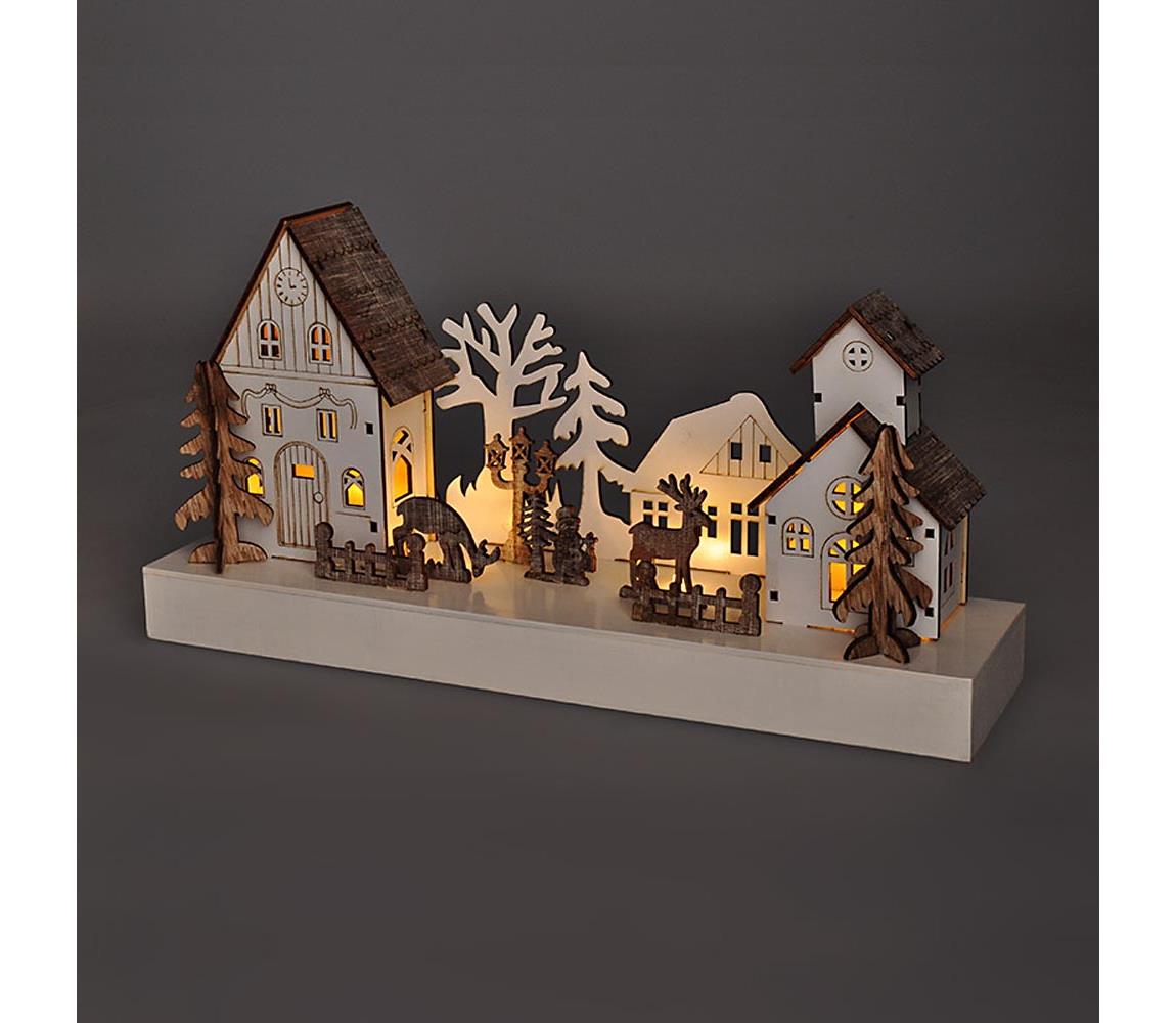 LED vánoční vesnička 34x17cm dřevo 4 LED 2x AA 1V256