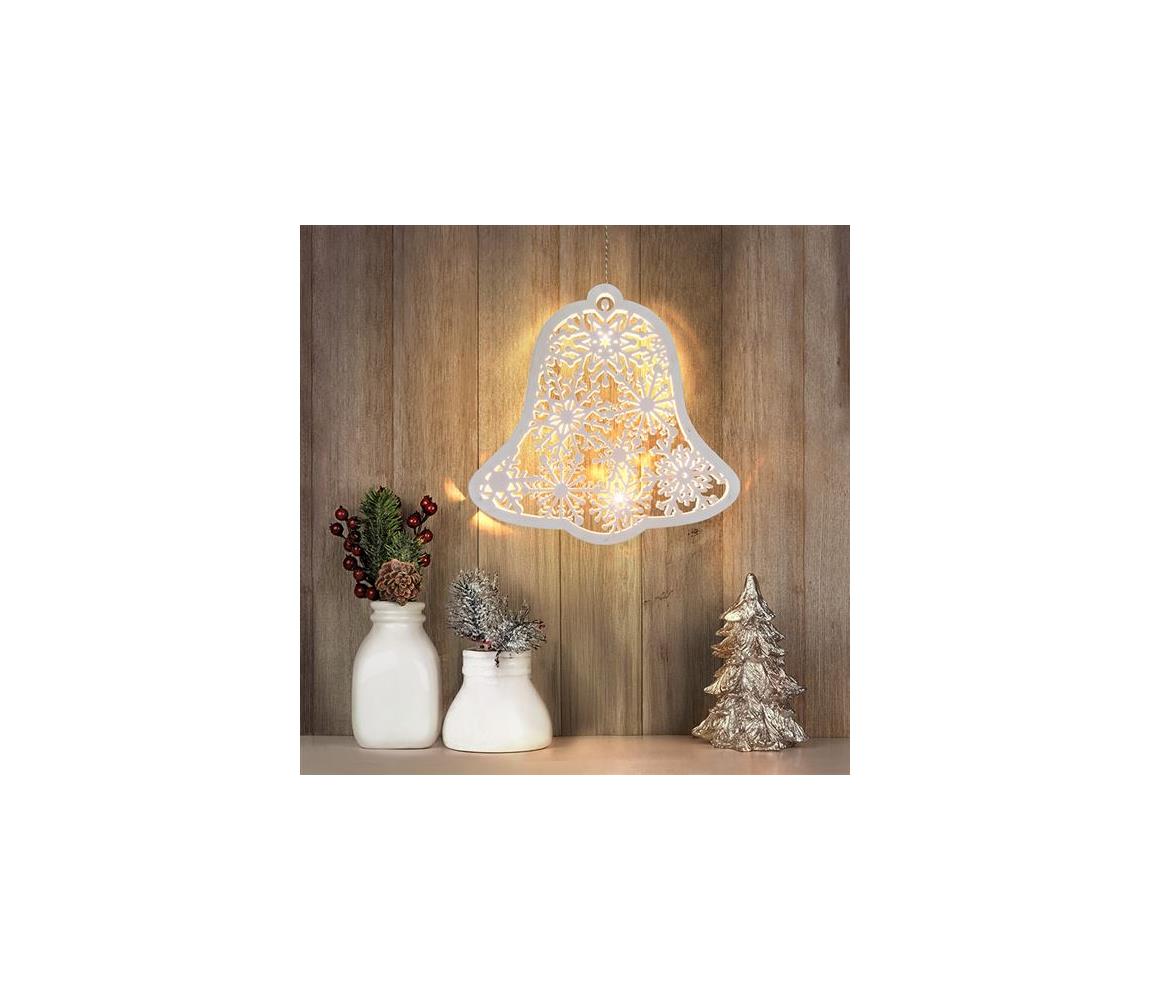 1V296 - LED vianočná dekorácia 9xLED/2xAA, teplá biela, zvonček 1V296