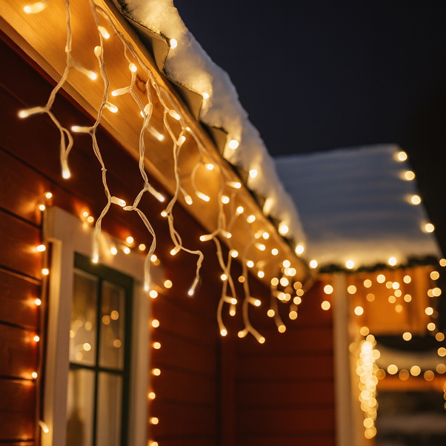 LED vonkajší vianočný záves 360xLED/8 funkcií 15m IP44 teplá biela