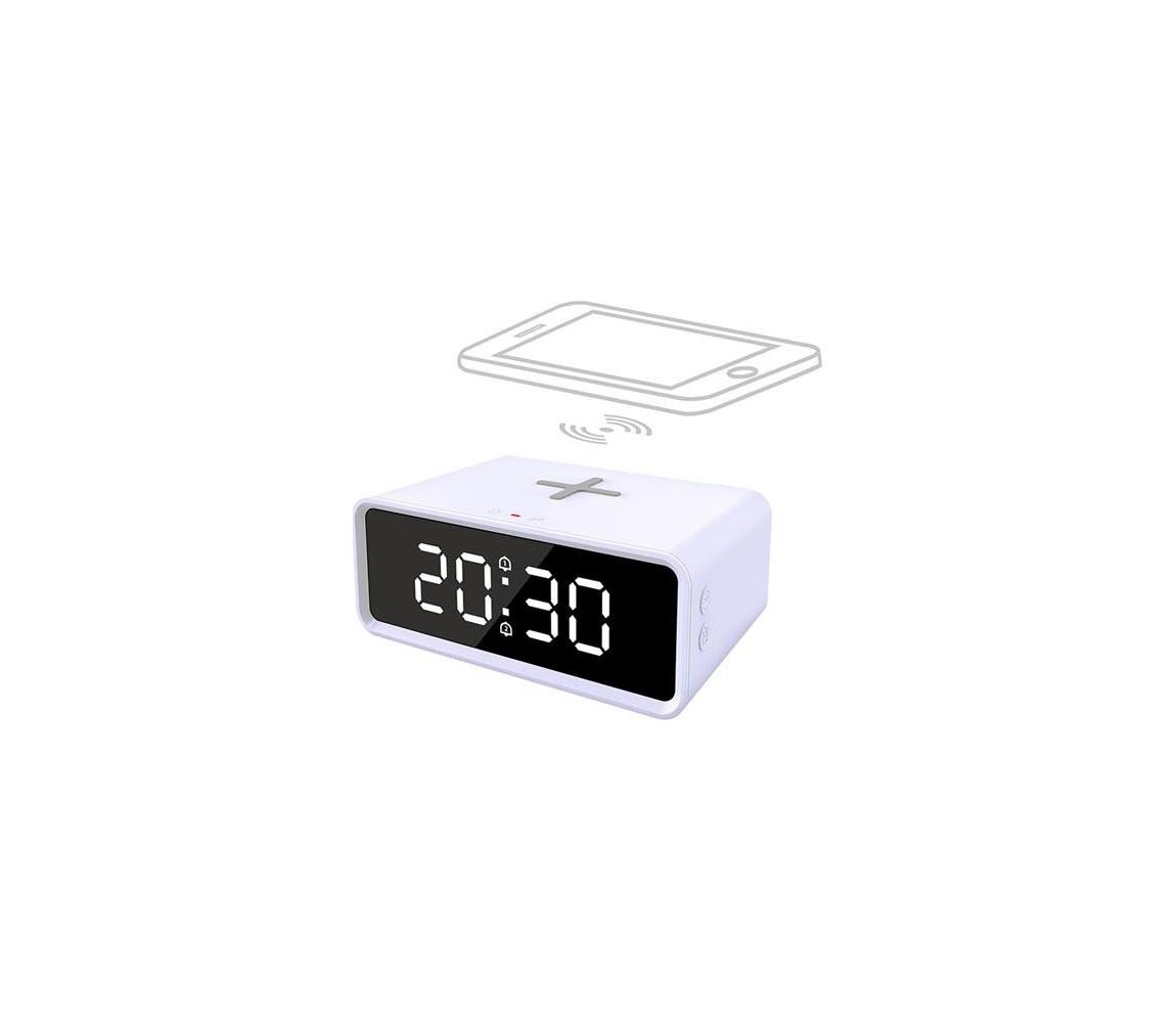 CA07W - Digitálne hodiny s bezdrôtovou nabíjačkou Qi 230V/CR2032 biela CA07W