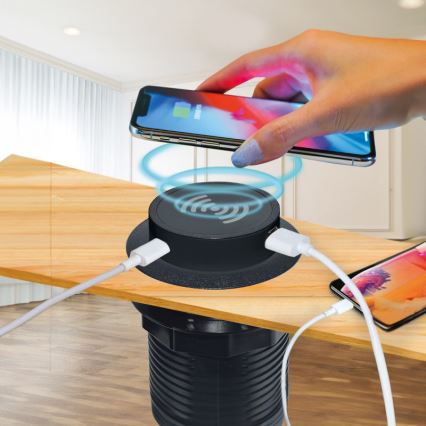 Vstavaná bezdrôtová nabíjačka + USB A+C čierna