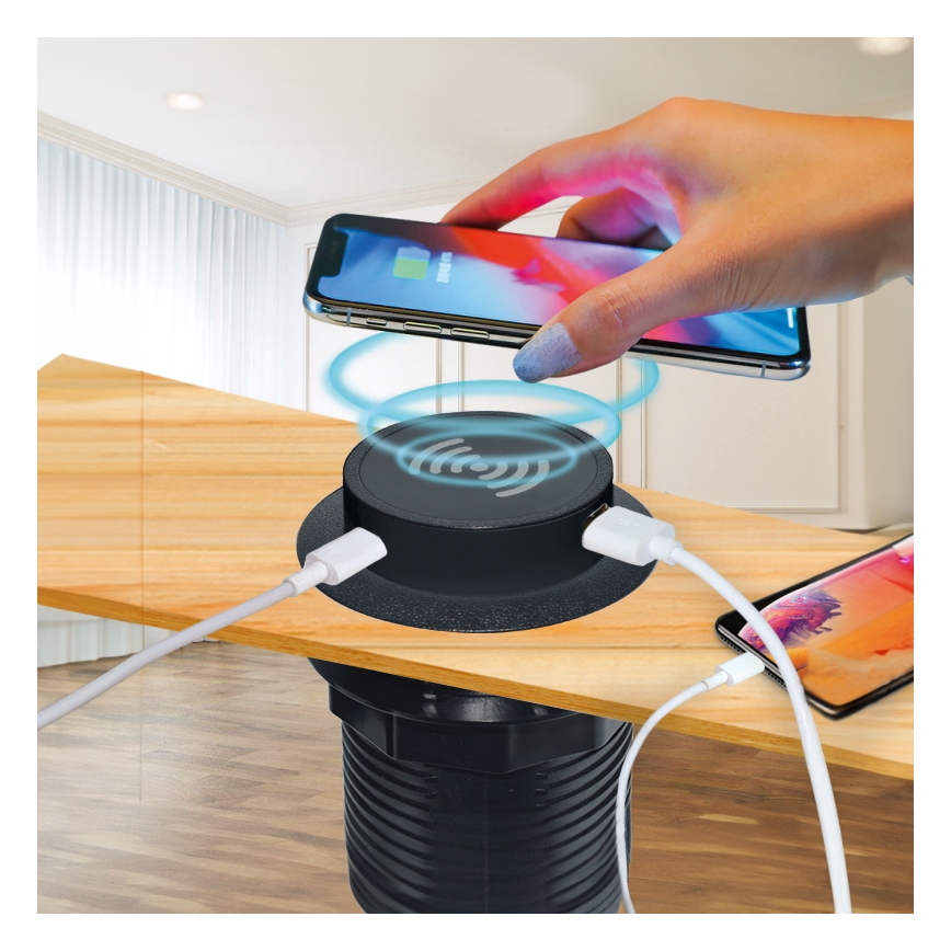 Vstavaná bezdrôtová nabíjačka + USB A+C čierna