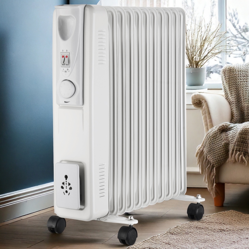 Olejový radiátor s 11 rebrami, výkon 1000/1500/2500 W, 230 V
