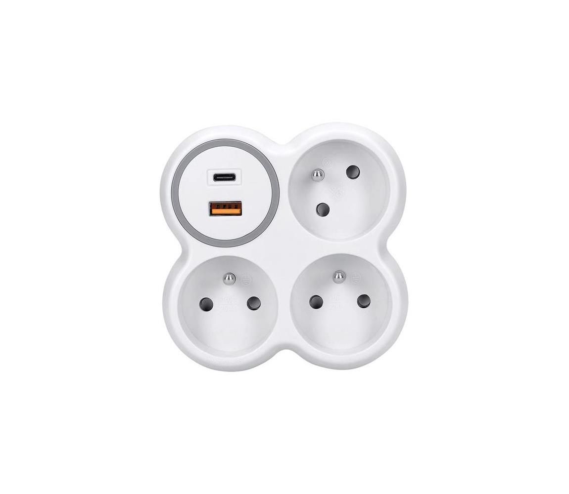 P106C-PD20 - Rozbočovač 3x 16A + USB A+C rýchlonabíjačka 20W P106C-PD20
