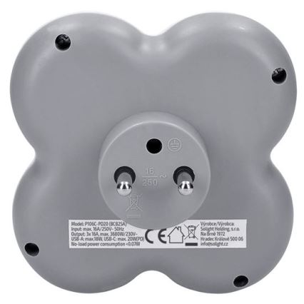 Rozbočovač 3x 16A + USB A+C rýchlonabíjačka 20W