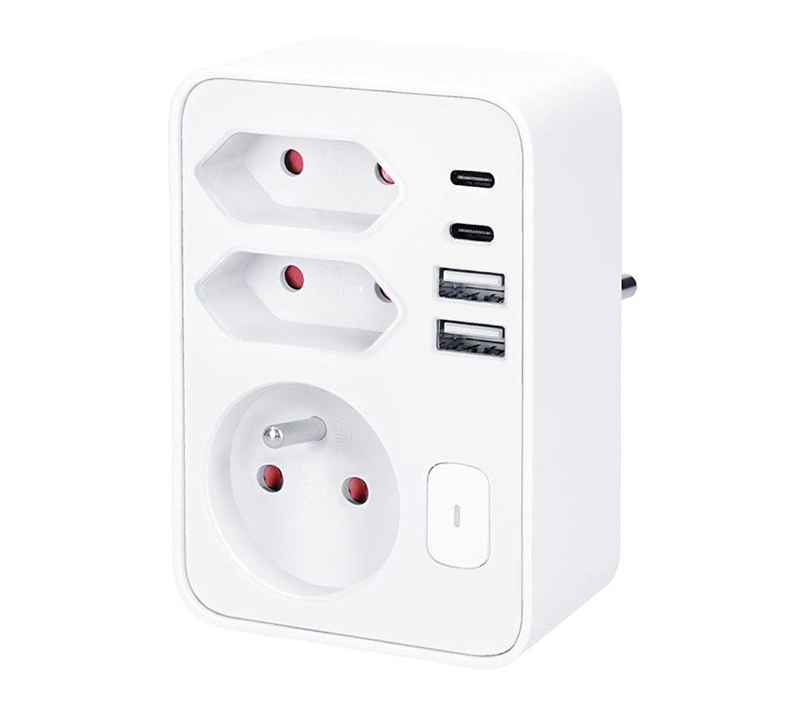 P109PD20 - Rozbočovacia zásuvka 1×16 A + 2×2,5 A s 2× USB A+C nabíjačkou biela P109PD20