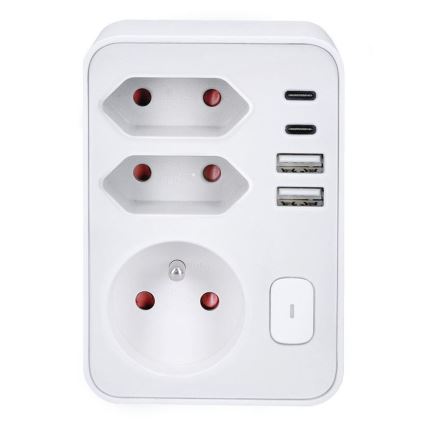 Viacnásobná zásuvka 1x16A+2x 2,5A s 2x USB A+C nabíjačkou, biela