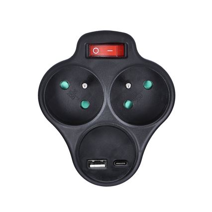 Rozbočovacia zásuvka s USB A+C nabíjačkou a vypínačom 2x10A čierna