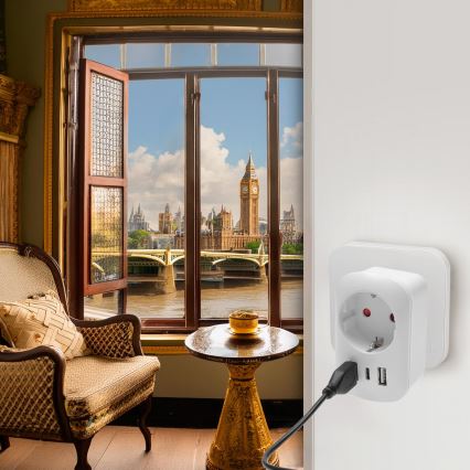 Cestovný adaptér pre UK 230 V 2× USB-A + 1× USB-C