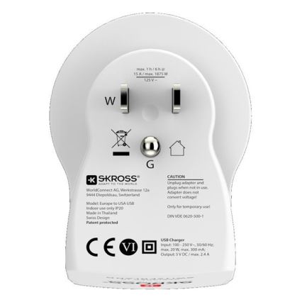 Cestovný adaptér pre USA 230V + 2x USB port