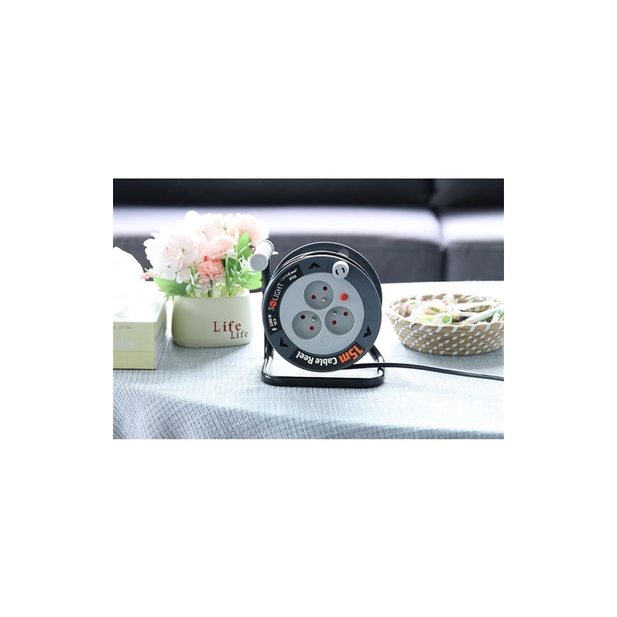 Predlžovací kábel na navíjacom bubne, 3 zásuvky, 12 m