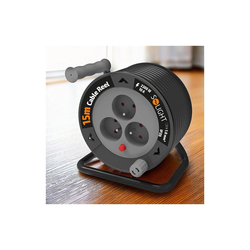 Predlžovací kábel na navíjacom bubne, 3 zásuvky, 12 m